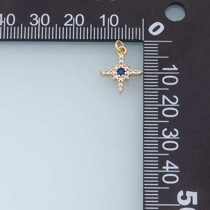 Gold Star Charms,18K Gold Filled Starburst Pendant,CZ Black North Star Charm Bracelet Necklace for DIY Jewelry Making Supply