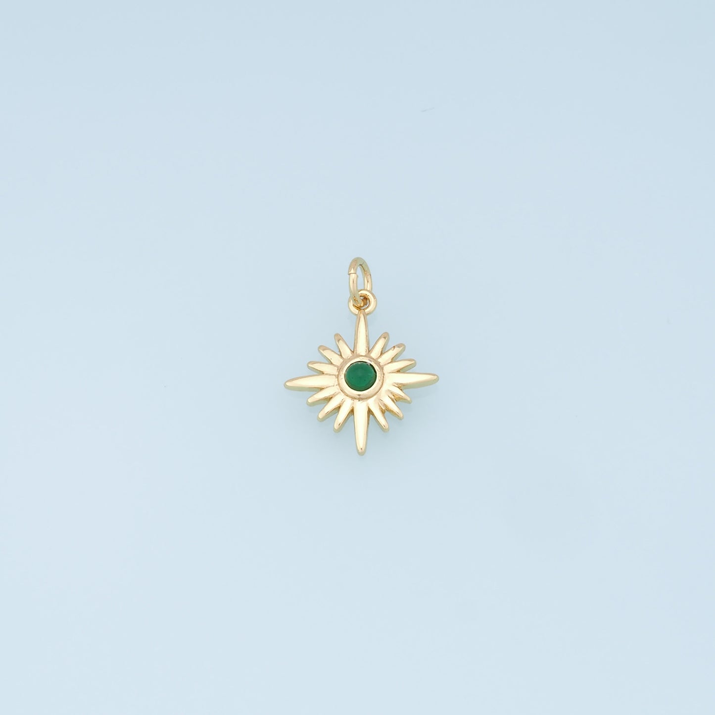 Gold Star Charms,18K Gold Filled Starburst Pendant,CZ North Star Charm Bracelet Necklace for DIY Jewelry Making Supply