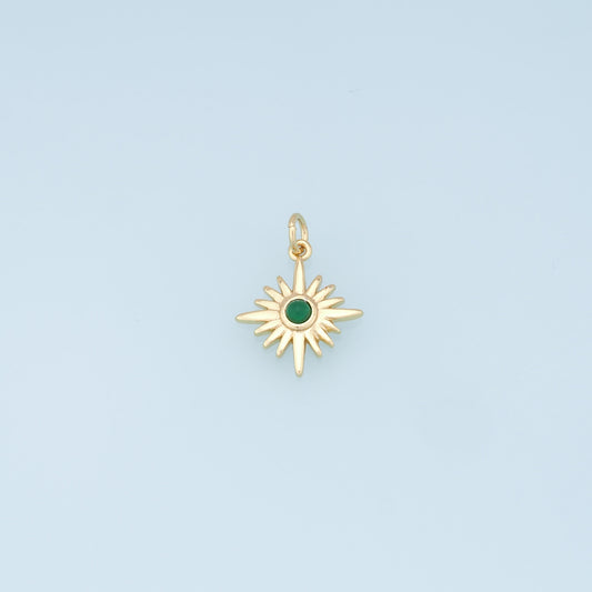 Gold Star Charms,18K Gold Filled Starburst Pendant,CZ North Star Charm Bracelet Necklace for DIY Jewelry Making Supply