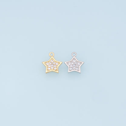 18K Gold Filled Star Pendant,CZ Micro Pave Star Charm Bracelet Necklace for DIY Jewelry Making Supply