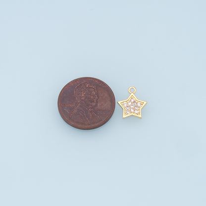 18K Gold Filled Star Pendant,CZ Micro Pave Star Charm Bracelet Necklace for DIY Jewelry Making Supply