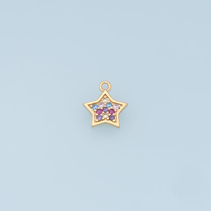 18K Gold Filled Star Pendant,CZ Micro Pave Star Charm Bracelet Necklace for DIY Jewelry Making Supply