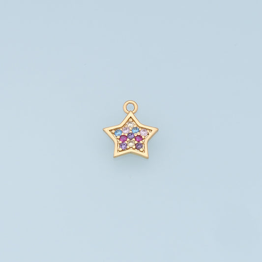 18K Gold Filled Star Pendant,CZ Micro Pave Star Charm Bracelet Necklace for DIY Jewelry Making Supply