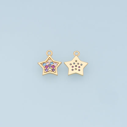 18K Gold Filled Star Pendant,CZ Micro Pave Star Charm Bracelet Necklace for DIY Jewelry Making Supply
