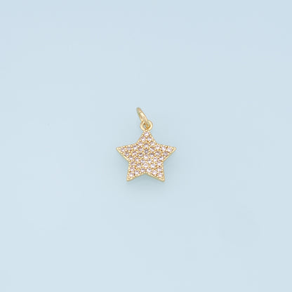 18K Gold Filled Star Pendant,CZ Micro Pave Star Charm Bracelet Necklace for DIY Jewelry Making Supply