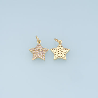 18K Gold Filled Star Pendant,CZ Micro Pave Star Charm Bracelet Necklace for DIY Jewelry Making Supply