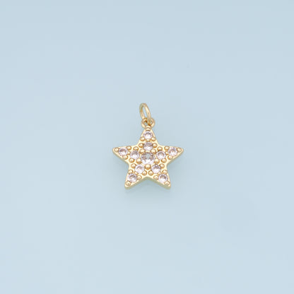 18K Gold Filled Star Pendant,CZ Micro Pave Star Charm Bracelet Necklace for DIY Jewelry Making Supply