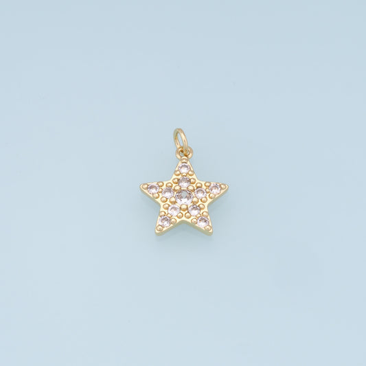 18K Gold Filled Star Pendant,CZ Micro Pave Star Charm Bracelet Necklace for DIY Jewelry Making Supply
