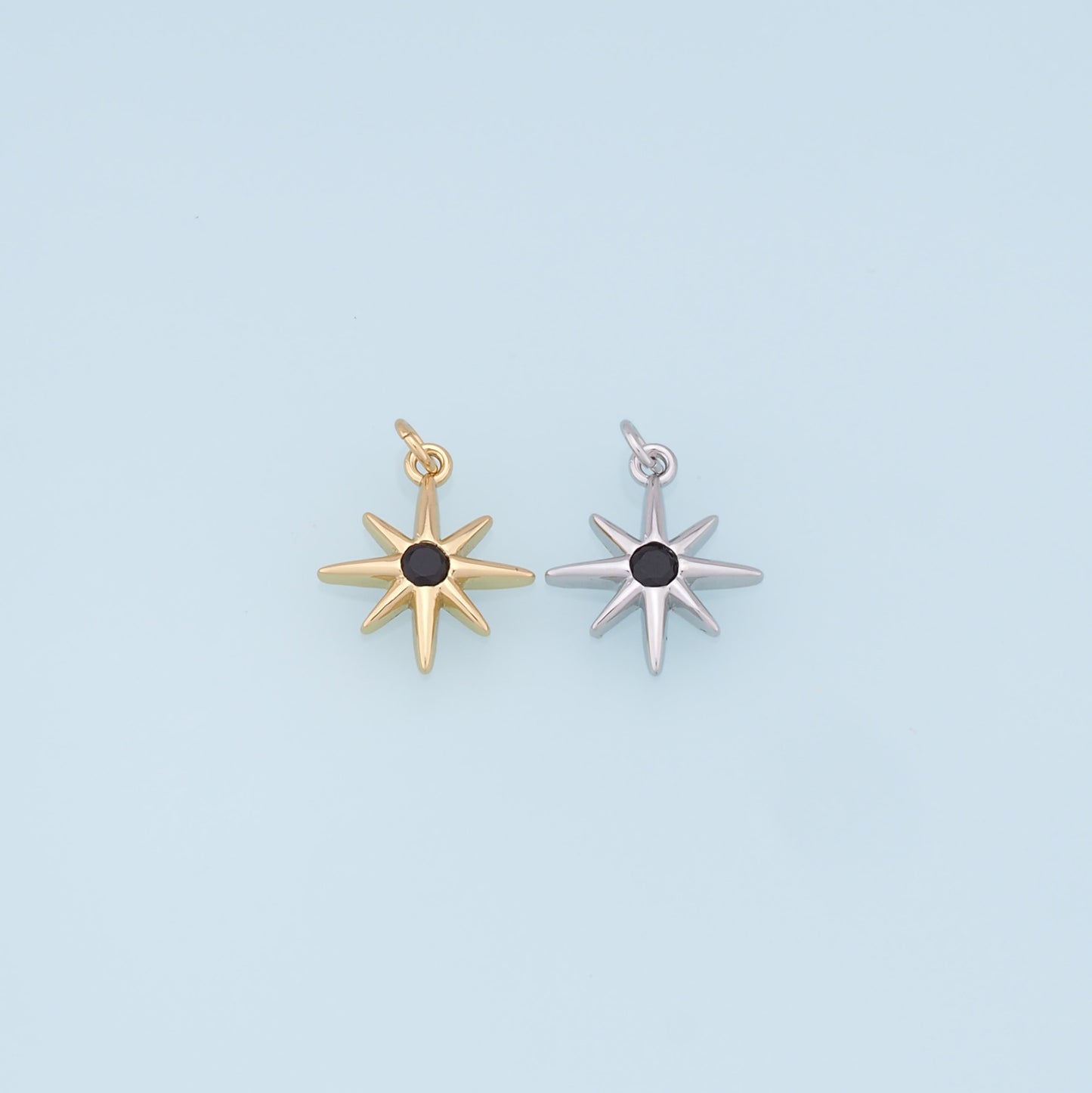 Gold Star Charms,18K Gold Filled Starburst Pendant,CZ North Star Charm Bracelet Necklace for DIY Jewelry Making Supply