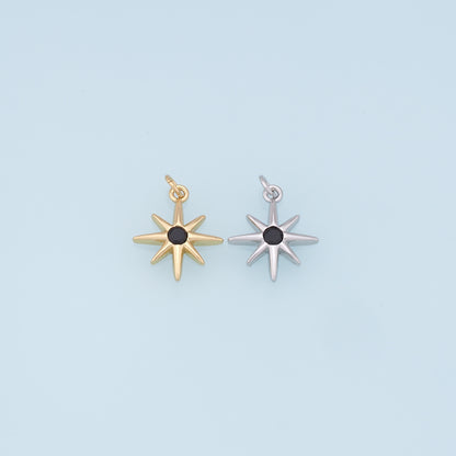 Gold Star Charms,18K Gold Filled Starburst Pendant,CZ North Star Charm Bracelet Necklace for DIY Jewelry Making Supply