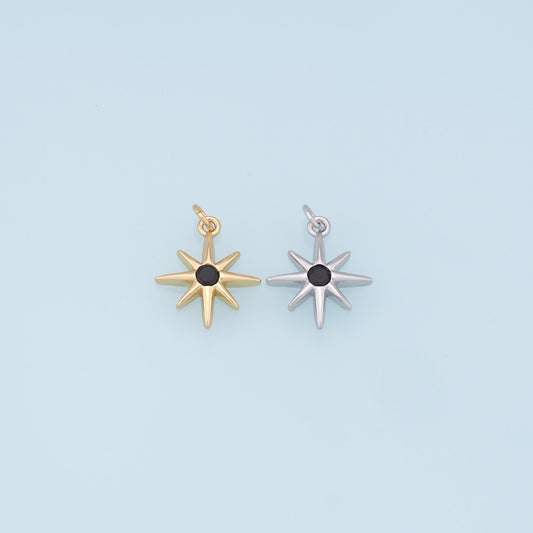 Gold Star Charms,18K Gold Filled Starburst Pendant,CZ North Star Charm Bracelet Necklace for DIY Jewelry Making Supply