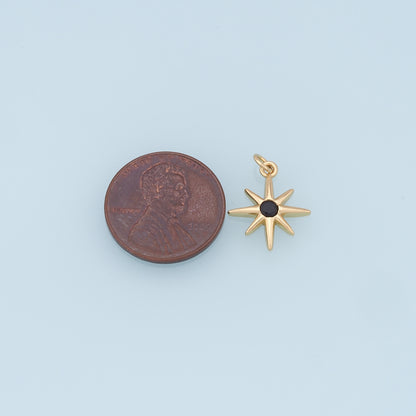 Gold Star Charms,18K Gold Filled Starburst Pendant,CZ North Star Charm Bracelet Necklace for DIY Jewelry Making Supply