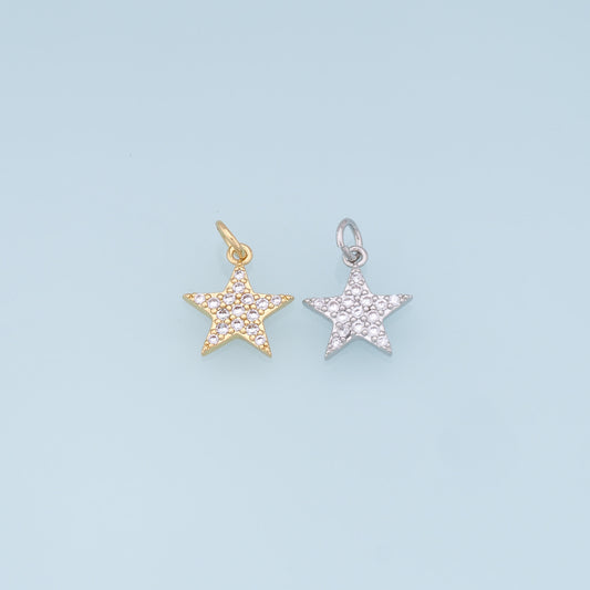 18K Gold Filled Star Pendant,CZ Micro Pave Star Charm Bracelet Necklace for DIY Jewelry Making Supply