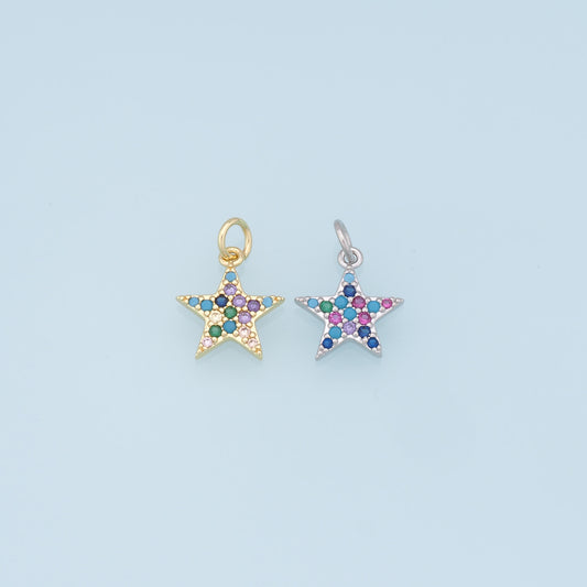 18K Gold Filled Star Pendant,CZ Micro Pave Star Charm Bracelet Necklace for DIY Jewelry Making Supply