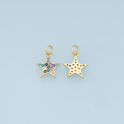 18K Gold Filled Star Pendant,CZ Micro Pave Star Charm Bracelet Necklace for DIY Jewelry Making Supply