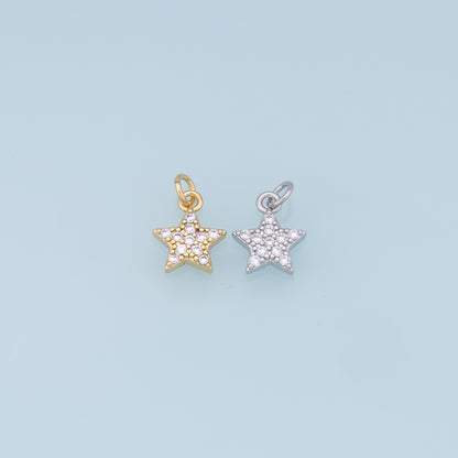 18K Gold Filled Star Pendant,CZ Micro Pave Star Charm Bracelet Necklace for DIY Jewelry Making Supply