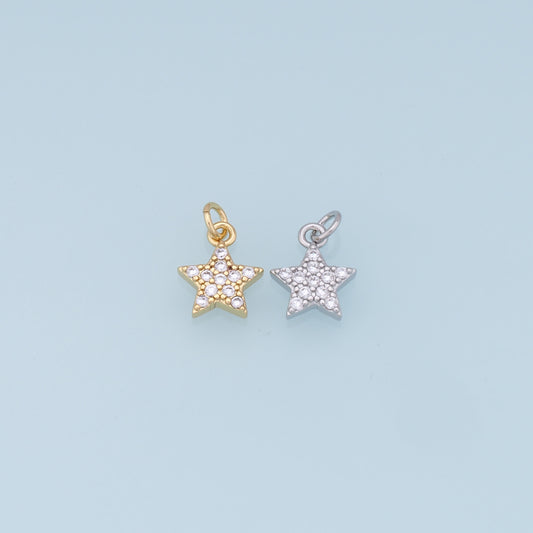 18K Gold Filled Star Pendant,CZ Micro Pave Star Charm Bracelet Necklace for DIY Jewelry Making Supply