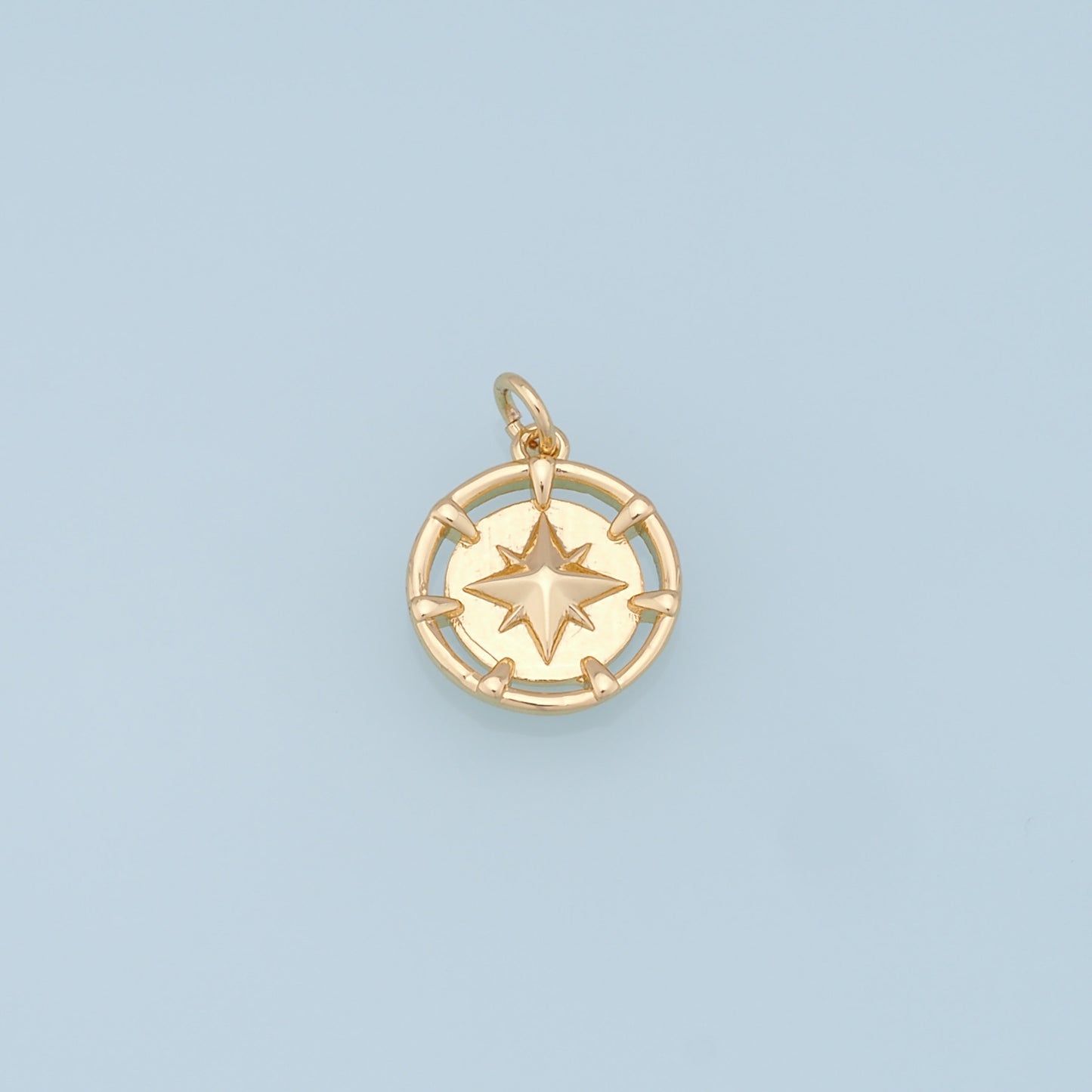Gold Round Coin Star Charms,18K Gold Filled Starburst Pendant,North Star Charm Bracelet Necklace for DIY Jewelry Making Supply