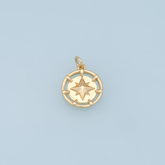 Gold Round Coin Star Charms,18K Gold Filled Starburst Pendant,North Star Charm Bracelet Necklace for DIY Jewelry Making Supply