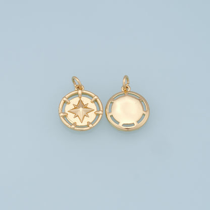 Gold Round Coin Star Charms,18K Gold Filled Starburst Pendant,North Star Charm Bracelet Necklace for DIY Jewelry Making Supply