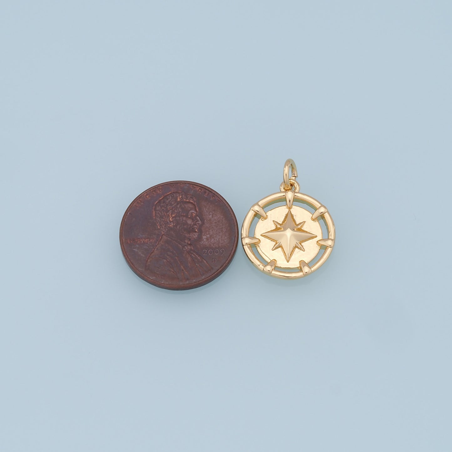 Gold Round Coin Star Charms,18K Gold Filled Starburst Pendant,North Star Charm Bracelet Necklace for DIY Jewelry Making Supply