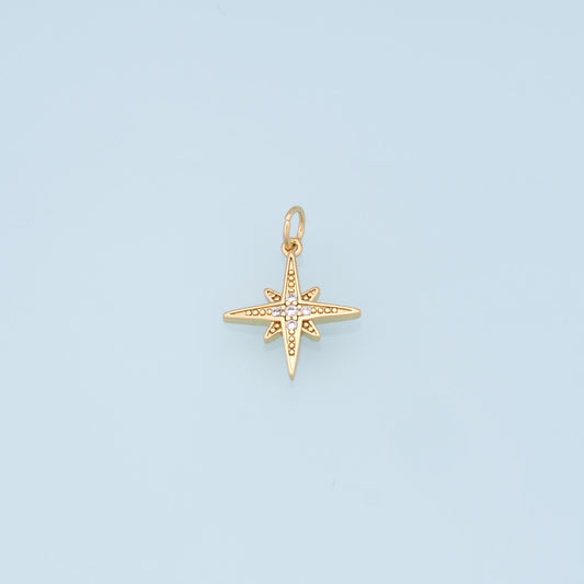 Gold Star Charms,18K Gold Filled Starburst Pendant,CZ North Star Charm Bracelet Necklace for DIY Jewelry Making Supply