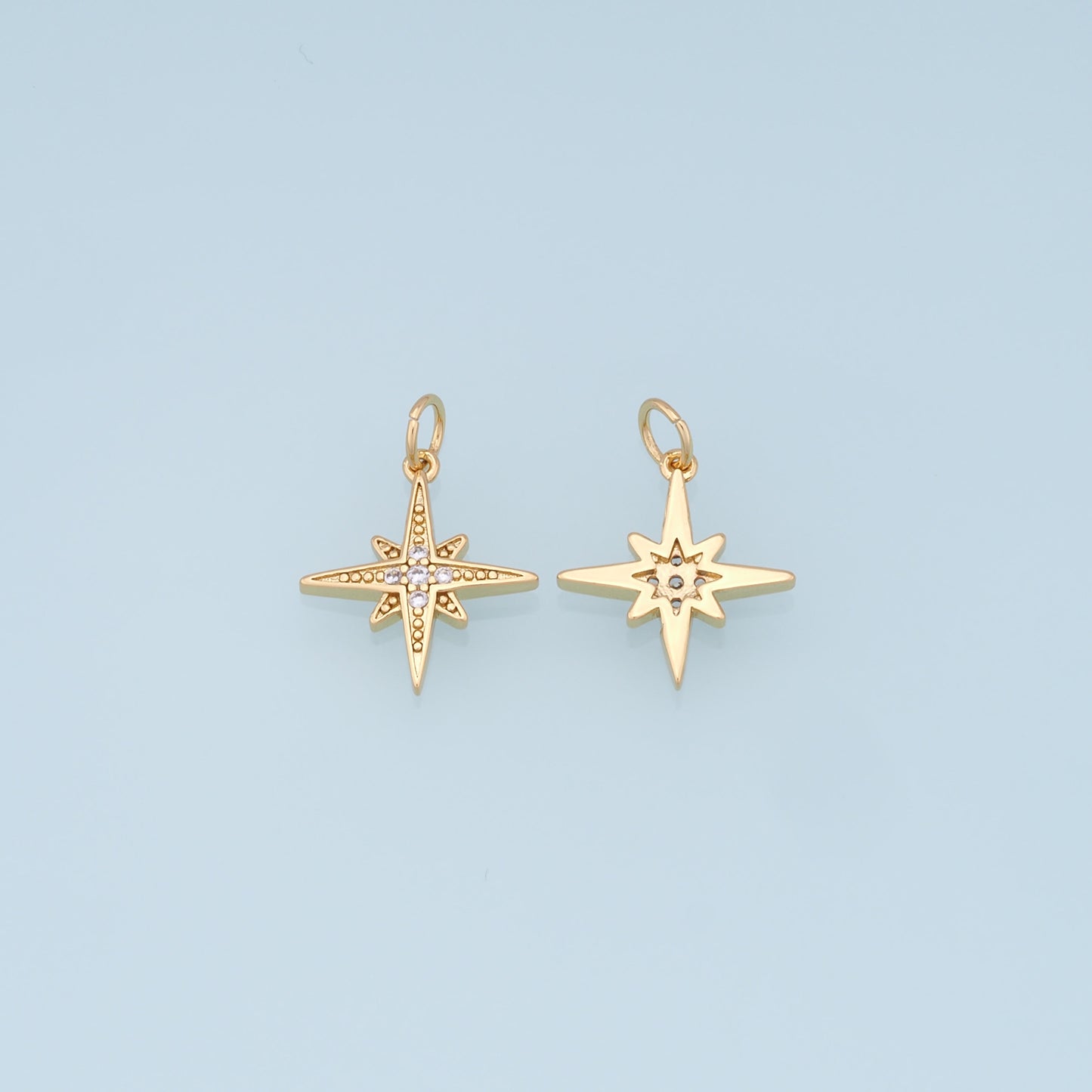 Gold Star Charms,18K Gold Filled Starburst Pendant,CZ North Star Charm Bracelet Necklace for DIY Jewelry Making Supply
