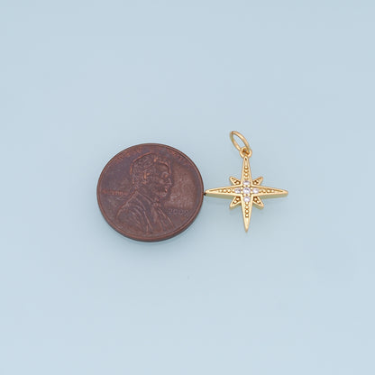 Gold Star Charms,18K Gold Filled Starburst Pendant,CZ North Star Charm Bracelet Necklace for DIY Jewelry Making Supply