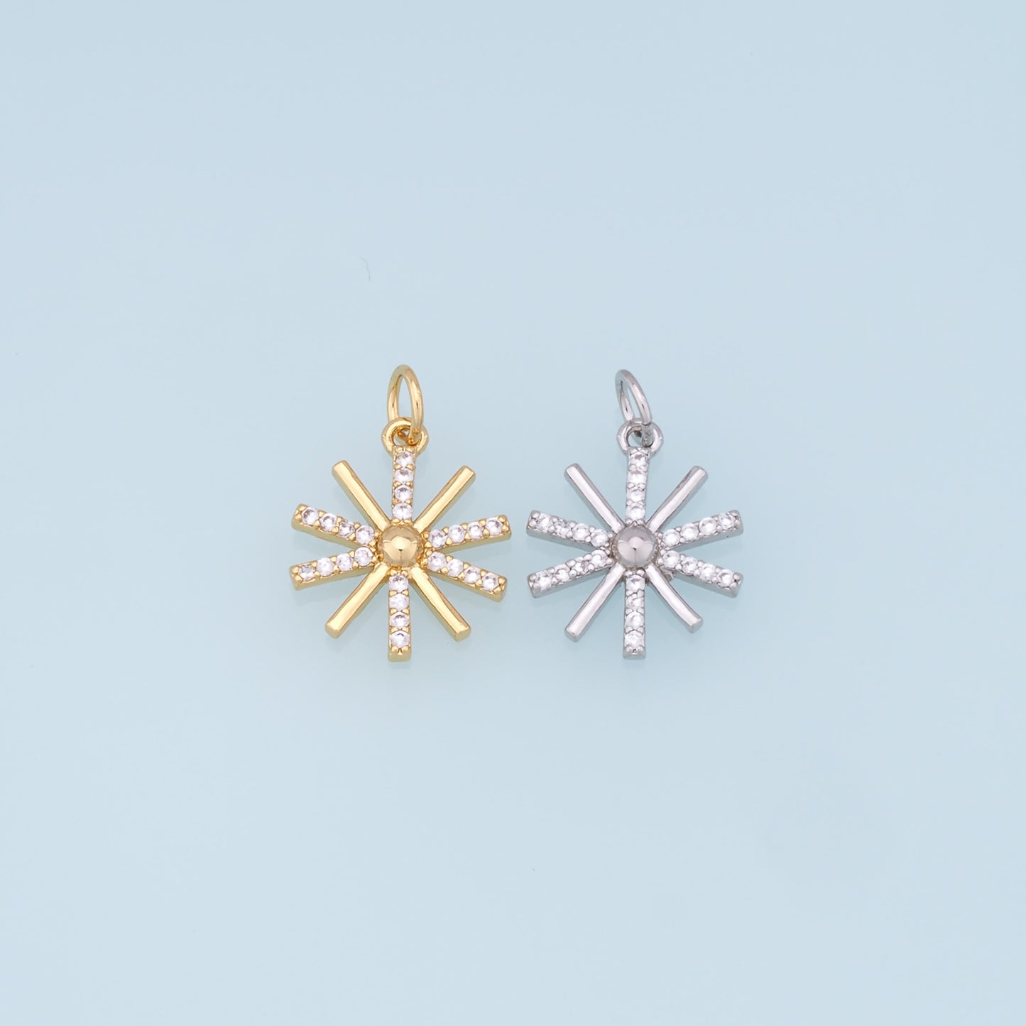 Gold Star Charms,18K Gold Filled Starburst Pendant,CZ North Star Charm Bracelet Necklace for DIY Jewelry Making Supply