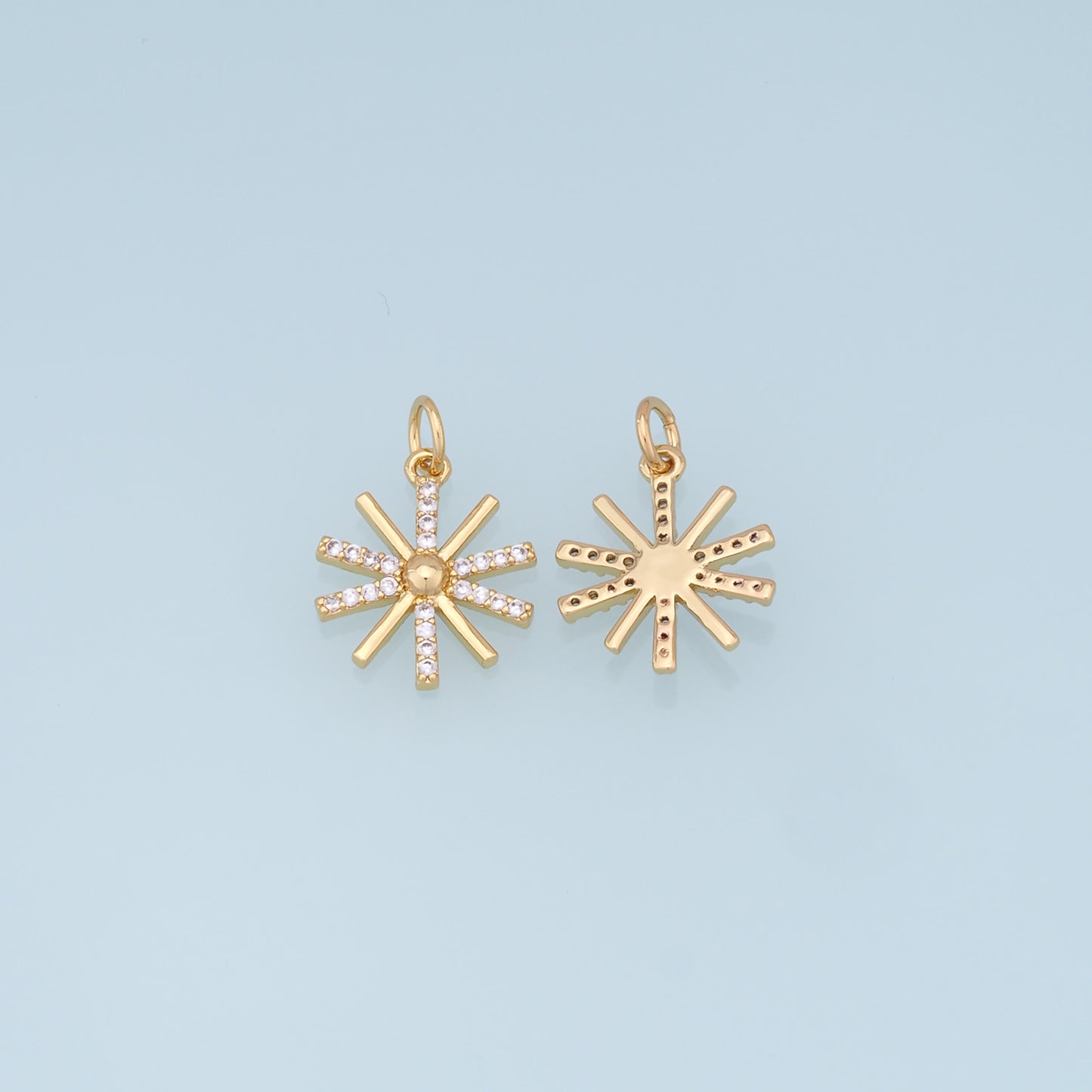 Gold Star Charms,18K Gold Filled Starburst Pendant,CZ North Star Charm Bracelet Necklace for DIY Jewelry Making Supply