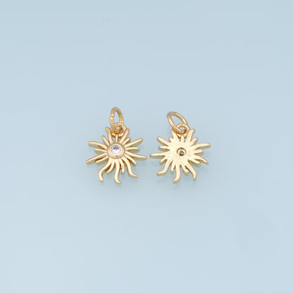 Gold Sun Charms,18K Gold Filled Sun Pendant,celestial  Charm Bracelet Necklace for DIY Jewelry Making Supply