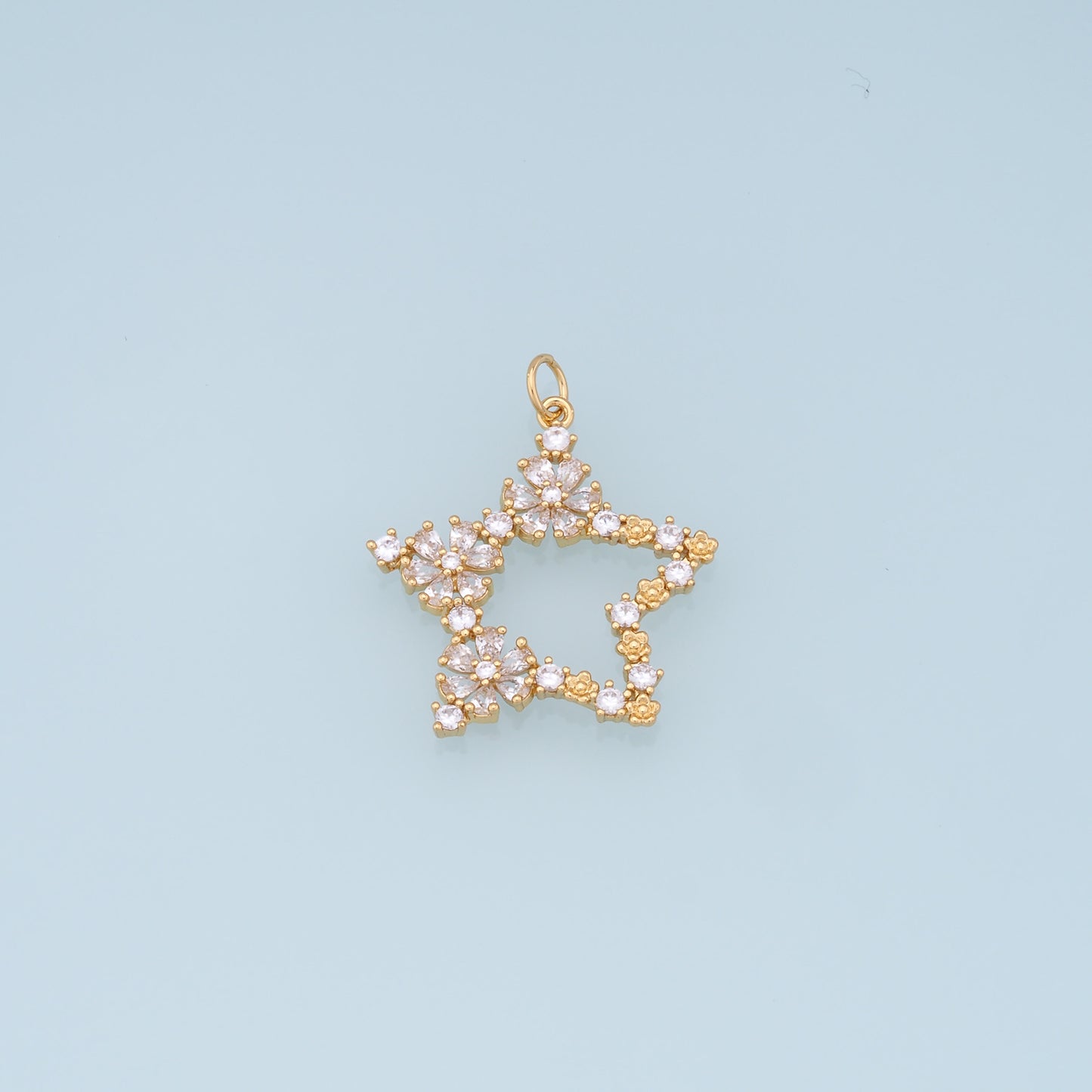 18K Gold Filled Star Pendant,CZ Micro Pave Star Charm Bracelet Necklace for DIY Jewelry Making Supply