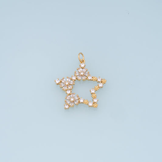 18K Gold Filled Star Pendant,CZ Micro Pave Star Charm Bracelet Necklace for DIY Jewelry Making Supply