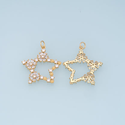 18K Gold Filled Star Pendant,CZ Micro Pave Star Charm Bracelet Necklace for DIY Jewelry Making Supply