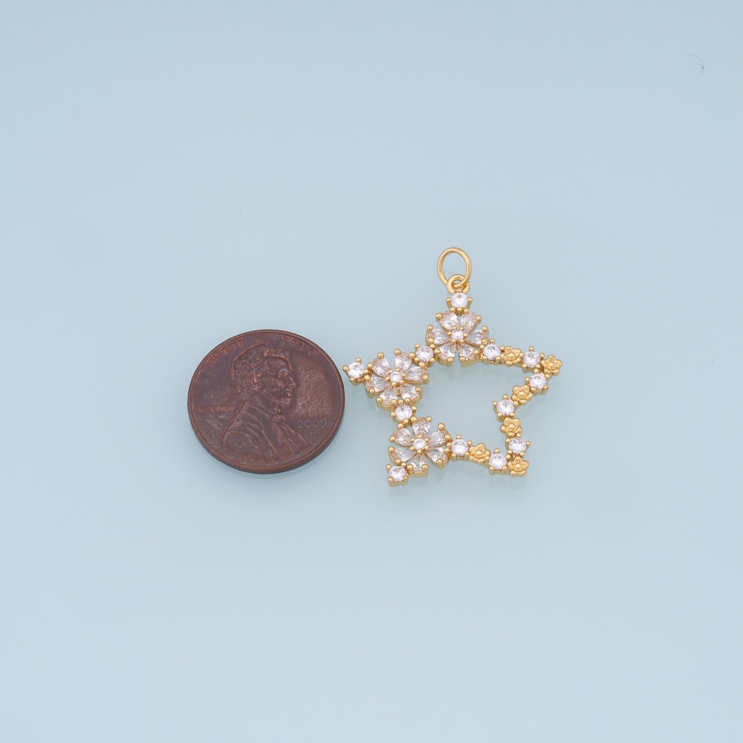 18K Gold Filled Star Pendant,CZ Micro Pave Star Charm Bracelet Necklace for DIY Jewelry Making Supply