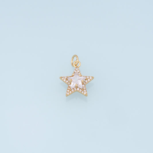 18K Gold Filled Star Pendant,CZ Micro Pave Star Charm Bracelet Necklace for DIY Jewelry Making Supply