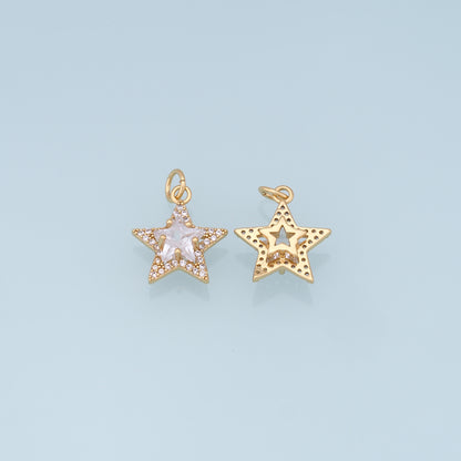 18K Gold Filled Star Pendant,CZ Micro Pave Star Charm Bracelet Necklace for DIY Jewelry Making Supply