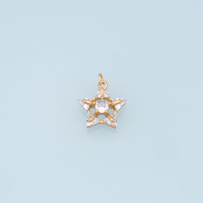 18K Gold Filled Star Pendant,Micro Pave Star Charm Bracelet Necklace for DIY Jewelry Making Supply