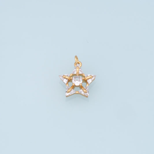 18K Gold Filled Star Pendant,Micro Pave Star Charm Bracelet Necklace for DIY Jewelry Making Supply