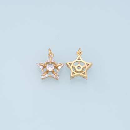 18K Gold Filled Star Pendant,Micro Pave Star Charm Bracelet Necklace for DIY Jewelry Making Supply