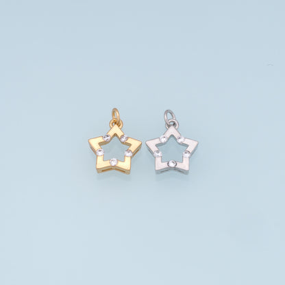18K Gold Filled Star Pendant,CZ Micro Pave Star Charm Bracelet Necklace for DIY Jewelry Making Supply