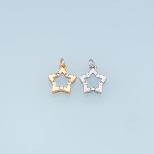 18K Gold Filled Star Pendant,CZ Micro Pave Star Charm Bracelet Necklace for DIY Jewelry Making Supply