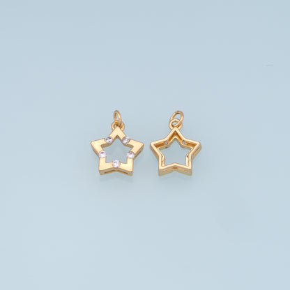 18K Gold Filled Star Pendant,CZ Micro Pave Star Charm Bracelet Necklace for DIY Jewelry Making Supply