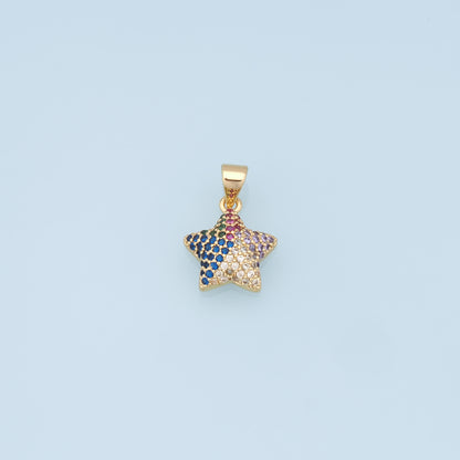 18K Gold Filled Star Pendant,CZ Micro Pave Star Charm Bracelet Necklace for DIY Jewelry Making Supply