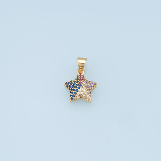 18K Gold Filled Star Pendant,CZ Micro Pave Star Charm Bracelet Necklace for DIY Jewelry Making Supply