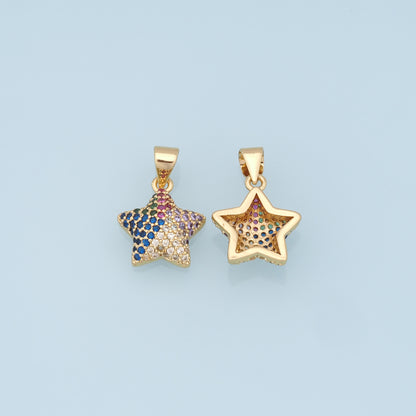 18K Gold Filled Star Pendant,CZ Micro Pave Star Charm Bracelet Necklace for DIY Jewelry Making Supply