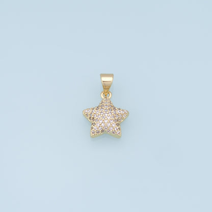 18K Gold Filled Star Pendant,CZ Micro Pave Star Charm Bracelet Necklace for DIY Jewelry Making Supply