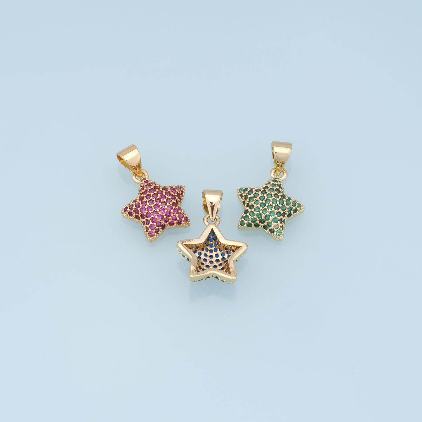 18K Gold Filled Star Pendant,CZ Micro Pave Star Charm Bracelet Necklace for DIY Jewelry Making Supply