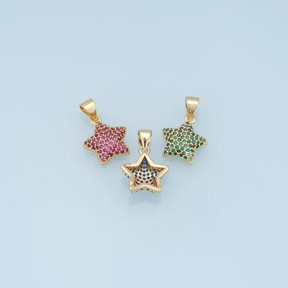18K Gold Filled Star Pendant,CZ Micro Pave Star Charm Bracelet Necklace for DIY Jewelry Making Supply