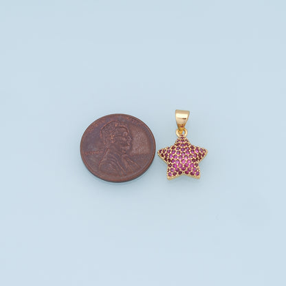 18K Gold Filled Star Pendant,CZ Micro Pave Star Charm Bracelet Necklace for DIY Jewelry Making Supply